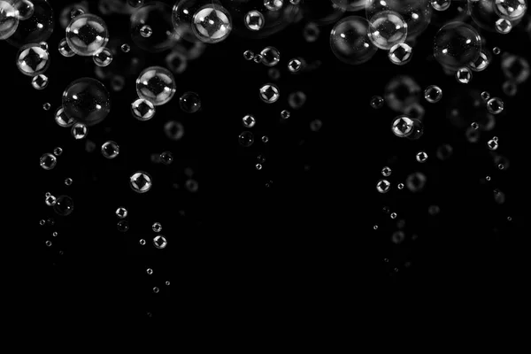 Burbujas Aire Transparentes Flotan Sobre Fondo Negro Frescura Círculos Burbujas — Foto de Stock