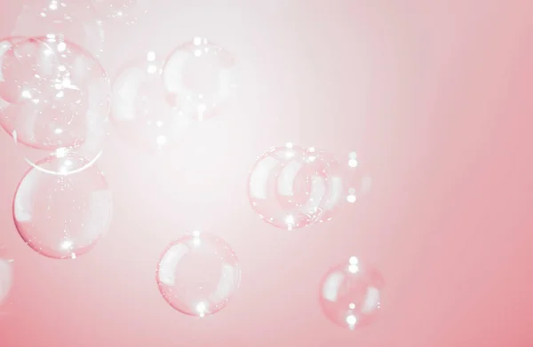 美丽透明的粉色肥皂泡沫背景 清新的肥皂 苏打水 泡沫水 — 图库照片