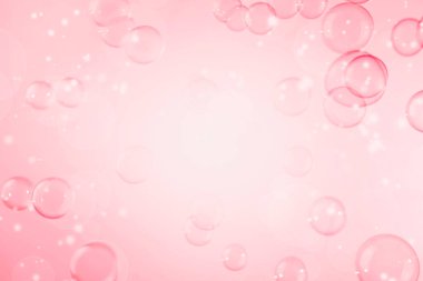Soyut Güzel Şeffaf Pembe Sabun Kabarcıkları Çerçevesi Arkaplanı. Defocus, Bulanık Kutlama, Romantik Aşk Sevgililer Günü Teması. Baloncuklar. Merkezde Boş Beyaz Alan. Taze sabun köpükleri