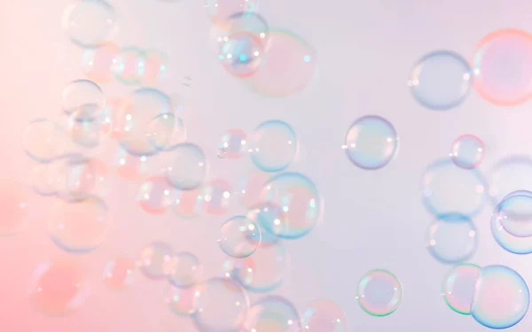 美丽多彩的肥皂泡沫背景 模糊的 庆祝的 浪漫的爱情人节的主题 新鲜肥皂 苏打水 泡沫水 — 图库照片
