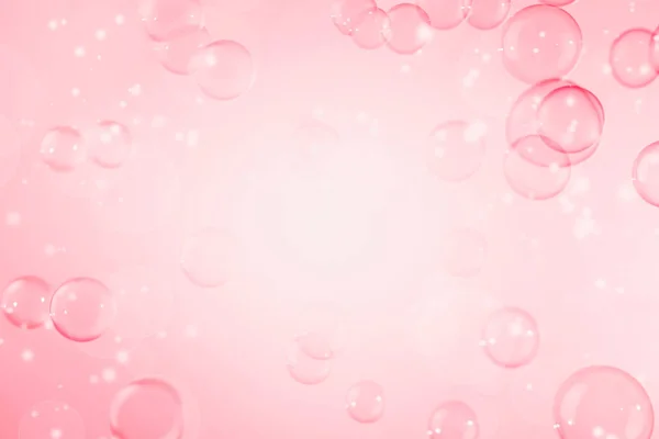 Resumen Hermoso Transparente Rosa Jabón Burbujas Marco Fondo Desenfoque Celebración — Foto de Stock