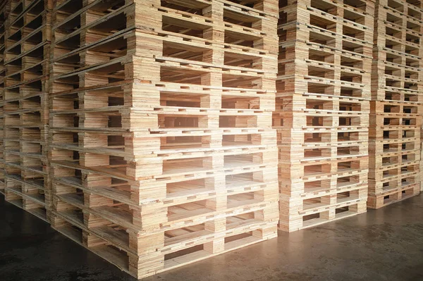 Wooden Pallets Stacked Storage Warehouse — Stock Photo, Image