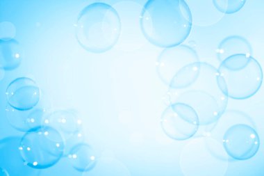 Soyut Güzel Mavi Sabun Köpükleri Arkaplanı. Bulanık, Defocus White Space. Tazeleyici sabun köpüğü Suyu.