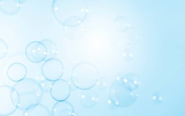 Soyut Şeffaf Mavi Sabun Kabarcıkları Arkaplanı. Taze sabun köpüklü su.