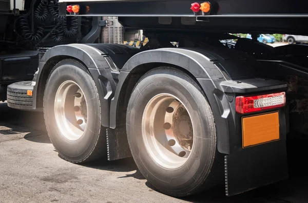 Big Semi Truck Wheels Tires. Rubber, Wheel Tyres. Freight Trucks Transport Logistics. Auto Service Shop.