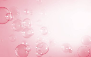 Abstract Beautiful Transparent Pink Soap Bubbles Background. Snowfall Defocus, Blurred Celebration, Romantic Love ValentinesTheme. Circles Bubbles. Freshness Soap Sud Bubbles Water