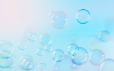 Güzel Şeffaf Mavi Sabun Köpükleri Soyut Arkaplan. Sabun köpüklü su..