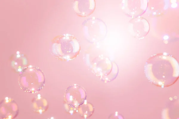 Прекрасні Прозорі Рожеві Мильні Бульбашки Абстрактний Фон Свіжі Мильні Бульбашки — стокове фото