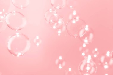 Güzel şeffaf pembe pembe sabun köpükleri havada süzülüyor. Soyut Arkaplan, Pembe desenli, Kutlama Kutlaması Romantizm Arkaplanı, Sabun köpüklerinin tazelenmesi, Köpüklü Su.