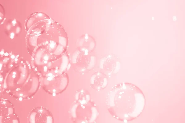 Hermosas Burbujas Jabón Rosa Brillante Transparente Flotando Aire Fondo Abstracto — Foto de Stock