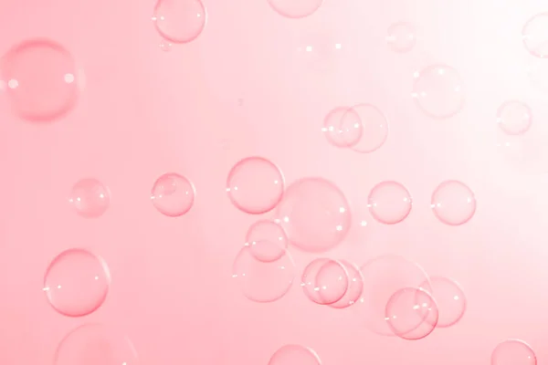 Hermosas Burbujas Jabón Rosa Transparente Flotando Aire Fondo Abstracto Textura — Foto de Stock