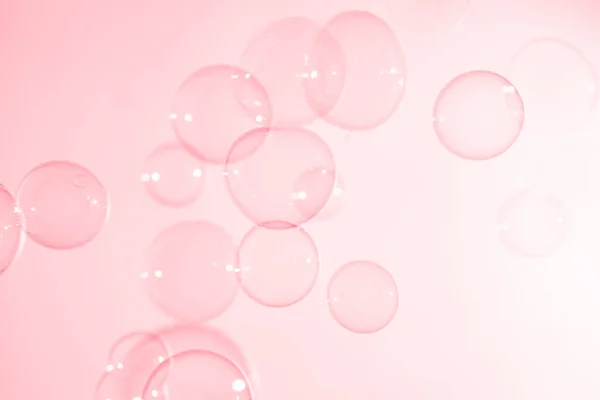 Hermosas Burbujas Jabón Rosa Transparente Flotando Aire Fondo Abstracto Textura — Foto de Stock
