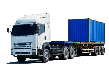 Yarı karavan kamyonu White 'da izole edildi. Yarım Konteyner Taşımacılık. Traktör kamyonu. Ekonomik İş Taşımacılığı Yolda. Kargo Nakliyat İthalatı - İhraç. Lorry Diesel. Nakliye Aracı Lojistiği.