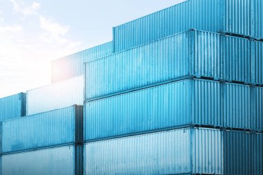 Depo Limanı 'ndaki toplu nakliye konteynerleri. Lojistik Ulaşım Endüstrisi 'nin idaresi. Kargo konteynırı. Nakliye İthalat-İhracat. Dağıtım Deposu. Lojistik Kargo Taşımacılığı