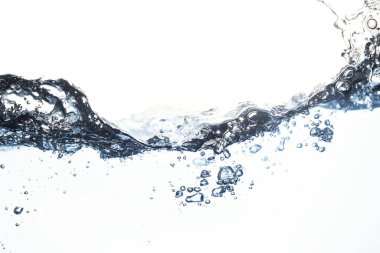 Su Sıçratma, Su Dalgası, Saf Su İçme. Beyaz Arkaplanda Temiz Su