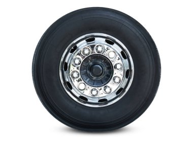 Kamyon Tekerlekleri Beyaz Arkaplanda, Krom Çizgiler, Alloy Wheels. Büyük kamyon, yarı karavan kamyonu tekerlekleri. Nakliye Aracı Lojistik Taşımacılığı.