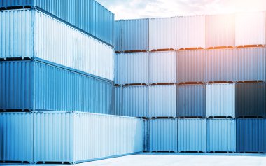 Limandaki konteynır deposu. Kargo konteynerleri. Lojistik Ulaşım Endüstrisi 'nin idaresi. Nakliye İthalat-İhracat. Dağıtım Deposu. Lojistik Konteynır Taşımacılığı.