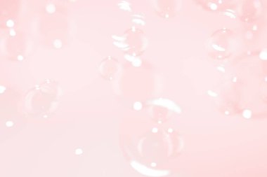 Havada yüzen güzel pembe sabun köpükleri. Kutlama Şenliği Arkaplanı. Tazelik sabunu köpüklü su. Pembe ve Beyaz Dereceli.