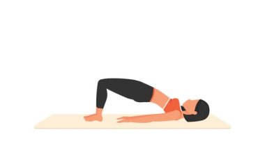 Butt bridge or glute bridge exercise tutorial. Female workout on mat. Fitness woman exercising. Looped 2D animation with young girl character training. Sport and healthy lifestyle concept.