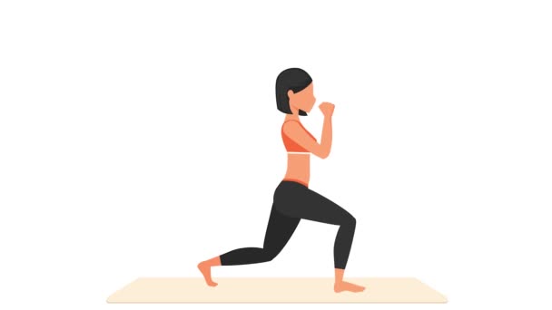 Tutorial Ejercicios Lunges Entrenamiento Femenino Estera Mujer Fitness Haciendo Ejercicio — Vídeos de Stock