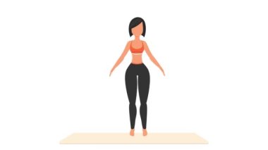 Zıplama egzersizleri dersi. Paspasın üzerinde kadın egzersizi. Spor yapan bir kadın. 2D animasyon ve genç kız karakter gücü eğitimi. Spor ve sağlıklı yaşam tarzı kavramı.