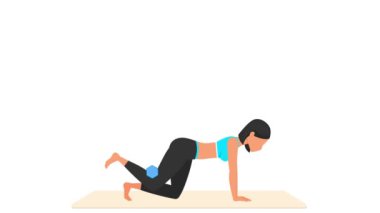 Aptal eşek tekme egzersizi dersi veriyor. Paspasın üzerinde kadın egzersizi. Spor yapan bir kadın. Genç kız karakter eğitimli 2D animasyon. Spor ve sağlıklı yaşam tarzı kavramı.