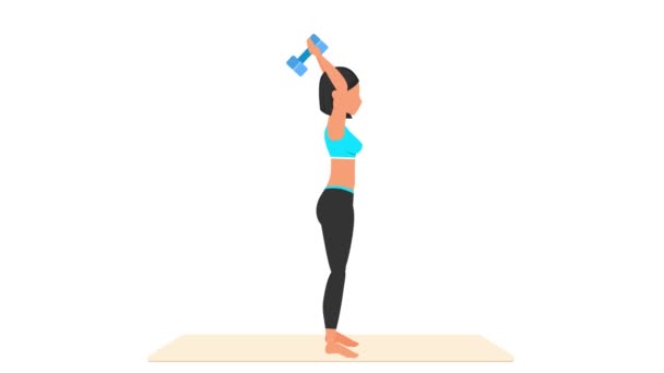 Dumbbell Triceps Extensão Exercício Tutorial Exercício Feminino Tapete Mulher Fitness — Vídeo de Stock