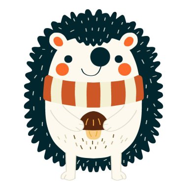 Beyaz arka planda mantarlı tek bir kirpi çizgi filminin Raster çizimi.