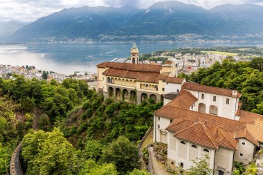 Locarno, Lake Lago Maggiore, pilgrimage church of Madonna del Sasso on the rocky outcrop in Ticino canton, Switzerland