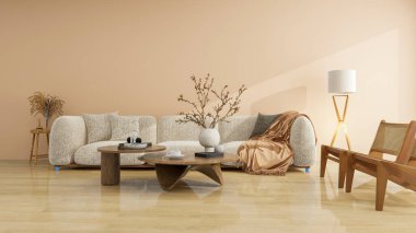 Sıcak bir terracotta duvarı, battaniyeli rahat bir bölüm koltuğu, eşsiz bir ahşap sehpa, bir lamba ve iki baston sandalyeyle rahat ve davetkâr bir atmo yaratıyor.