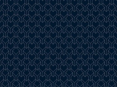 Soyut. Sashiko kusursuz bir model. Çivit arkaplanda beyaz çizgi. Yastık, baskı, moda, kıyafet, kumaş, hediye paketi için tasarım. Vektör.