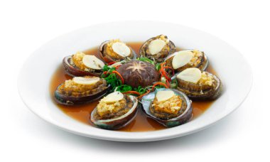 Steamed Abalone with Garlic decoration Mushroom Chinese New year menu Style sideview clipart