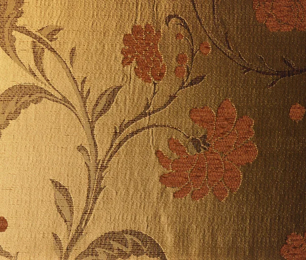 Tekstur Kain Emas Dengan Hiasan Bunga — Stok Foto