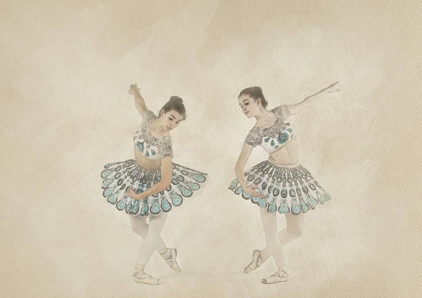 Acuarela Con Dos Bailarines Ballet —  Fotos de Stock