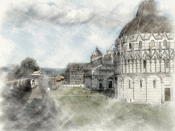 Aquarela Uma Arquitetura Pisa Itália — Fotografia de Stock