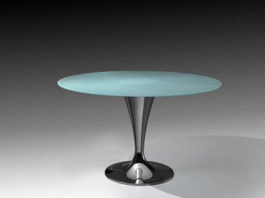 Yuvarlak cam kaplama ve çelik tabanlı masa.