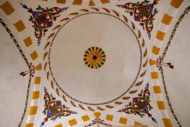 Obrochishte, Bulgaria - June 6, 2019: Ak Yazili Sultan Baba Dervish, tekke, a view from the interior dome the 16 century tomb of the muslim religious leader bektashi  clipart