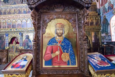 Bachkovo Manastırı Plovdiv, Bulgaristan - 4 Haziran 2019: Bachkovo Manastırı freskleri, Bizans Ortodoks Manastırı 'nın resimleri, İsa' nın dinine ait pek çok renkli figür var..