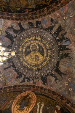 Bachkovo Manastırı Plovdiv, Bulgaristan - 4 Haziran 2019: Bachkovo Manastırı freskleri, Bizans Ortodoks Manastırı 'nın resimleri, İsa' nın dinine ait pek çok renkli figür var..