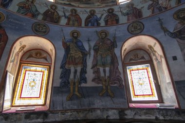 Bachkovo Manastırı Plovdiv, Bulgaristan - 4 Haziran 2019: Bachkovo Manastırı freskleri, Bizans Ortodoks Manastırı 'nın resimleri, İsa' nın dinine ait pek çok renkli figür var..