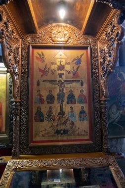 Bachkovo Manastırı Plovdiv, Bulgaristan - 4 Haziran 2019: Bachkovo Manastırı freskleri, Bizans Ortodoks Manastırı 'nın resimleri, İsa' nın dinine ait pek çok renkli figür var..