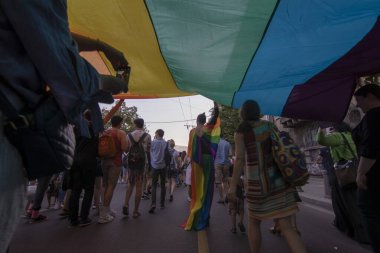 SOFYA, BULGGARIA - 8 Haziran 2019: İnsanlar LGBT Sofya 'nın eşitlik ve LGBT toplumuna ayrımcılık yapılmaması konulu yıllık LGBT gurur geçidine katıldılar.