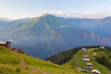 Pokut Plateau Rize Camlihemsin Turkey. Beautiful landscape foggy and cloudy. Kackar Mountains from Black sea. clipart