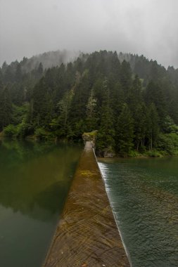 Reflections of mountains and green forest on stormy day on a foggy day landscape. One of the famous tourist spots Black Sea, Trabzon, Turkey. clipart