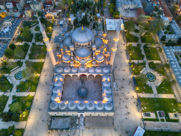 Vista Aérea Mezquita Suleymaniye Estambul Anochecer Alto Ángulo Plano Completo — Foto de Stock