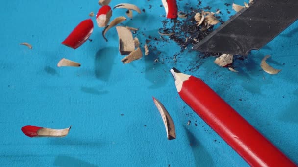 Koncepcja Ostrzenie Ołówka Nożem Wysokiej Jakości Materiał — Wideo stockowe