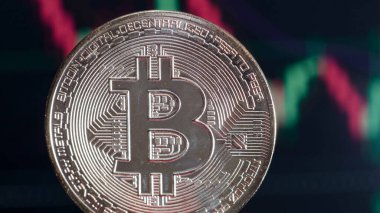 Bitcoin parası odaklı olmayan harita arkaplanında. Yüksek kalite fotoğraf