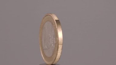 Grinin üzerinde bir Euro 'luk makro para kenarı görünümü. Yüksek kaliteli video