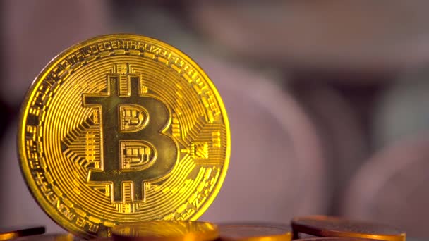 Bitcoin Berdiri Dengan Latar Belakang Uang Euro Video Berkualitas Tinggi — Stok Video