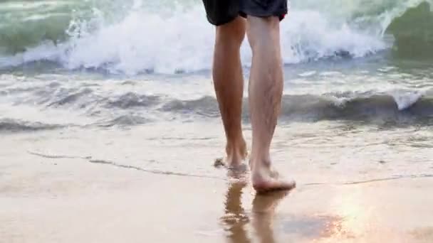 Ноги Пешком Пляжу Море Высокое Качество Видео — стоковое видео